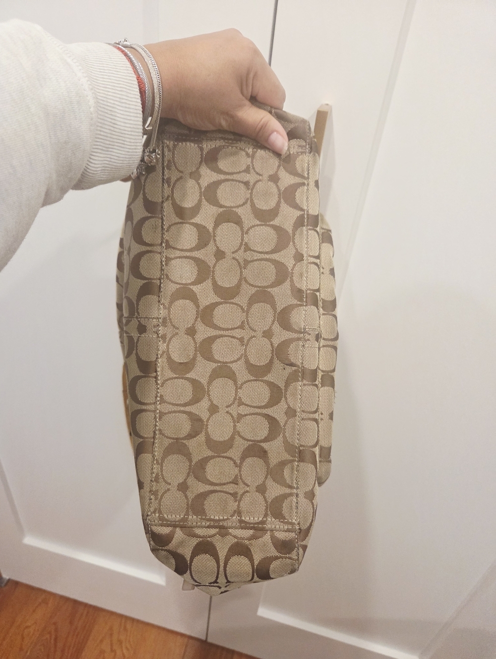 Coach Large  Khaki Signature Dome Shoulder Bag with Tan Leather Trim - Picture 9 of 9